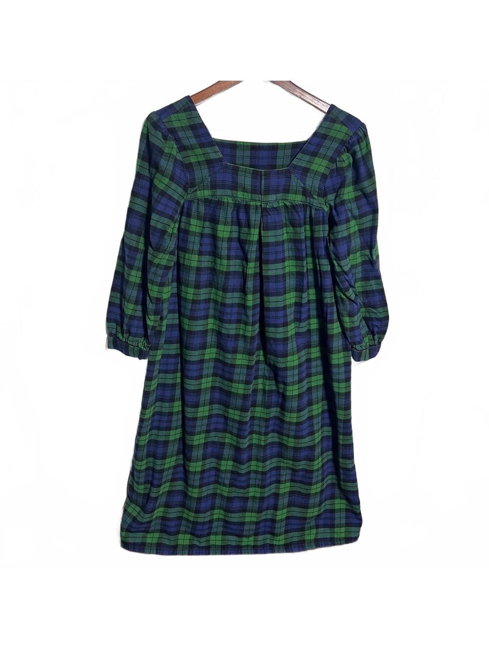 Vintage Flannel Granny Nightgown Plaid Pajama Sleep Dress Cotton Women Petite M